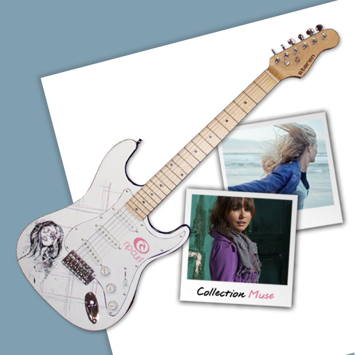 Personnalisation de la PLV guitare avec le allover de la collection Muse de Rip Curl